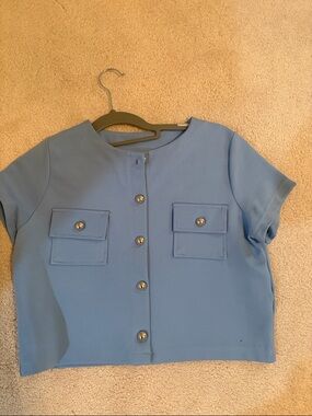 H&M Girls Blue Short Sleeve Button-Front Top